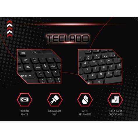 Kit Teclado E Mouse Sem Fio C3Tech K W20 Preto Português Brasil ABNT2