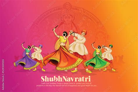 Shubh Navratri Festival Celebration Poster Or Banner Design With Illustration Of Couple