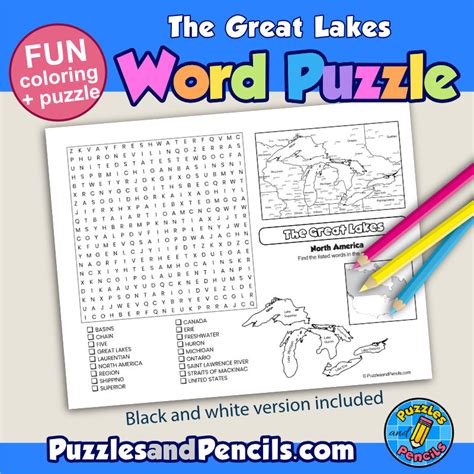 Great Lakes Word Search Puzzle Activity Page And Coloring Wordsearch