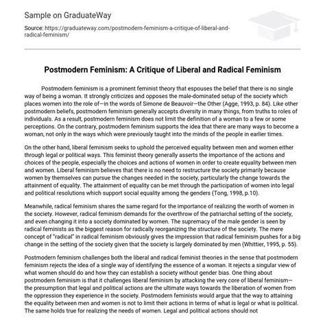 ⇉Postmodern Feminism: A Critique of Liberal and Radical Feminism Essay ...