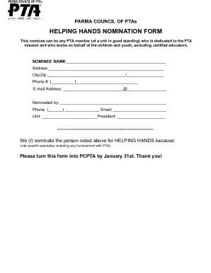 Fillable Online PTA Nomination And Application Sample Form Fax Email