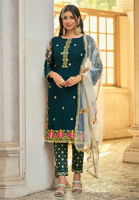 Green Faux Georgette Pakistani Suit