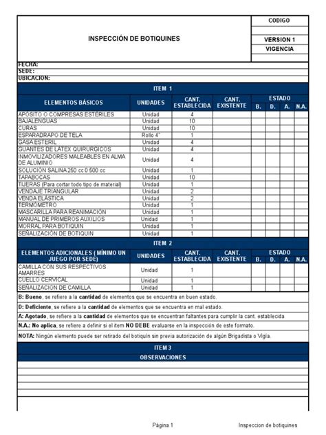 PDF Formato Inspeccion De Botiquines DOKUMEN TIPS