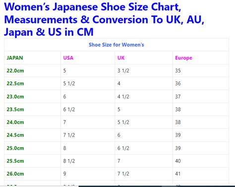 Japanese Shoe Size Conversion Chart