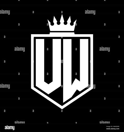 VW Letter Logo Monogram Bold Shield Geometric Shape With Crown Outline