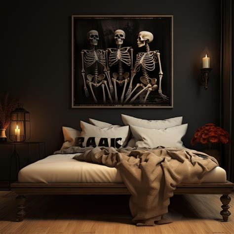 Premium Photo Two Skeletons Sitting On Top Of A Bed In A Room With