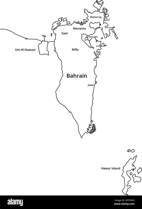 Bahrain Map Outline Detailed With Main Areas Names Vector Illustration