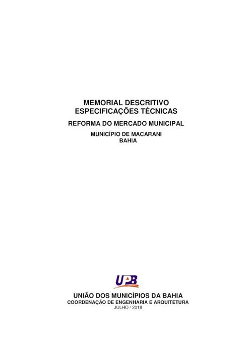 PDF MEMORIAL DESCRITIVO ESPECIFICAÇÕES TÉCNICAS MEMORIAL