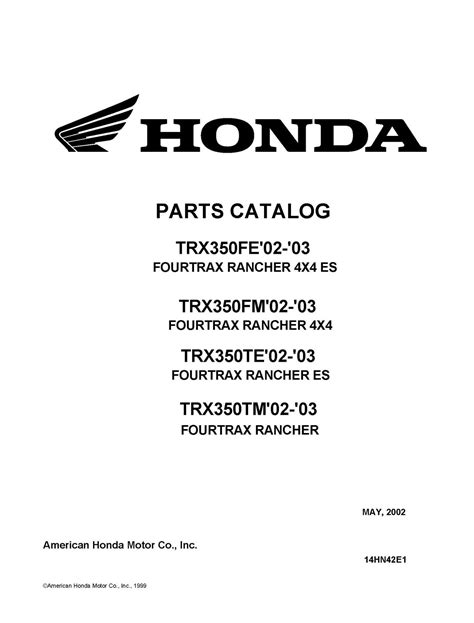 Honda 2002 2003 Trx350fefmtetm Parts Catalog Service Shop Repair 02