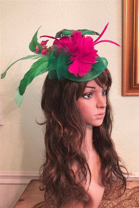 Emerald Green Fascinator Hat Emerald Green And Hot Pink Etsy Green