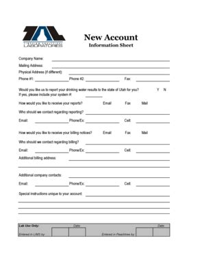 Fillable Online New Account Form Timpview Analytical Labs Fax Email