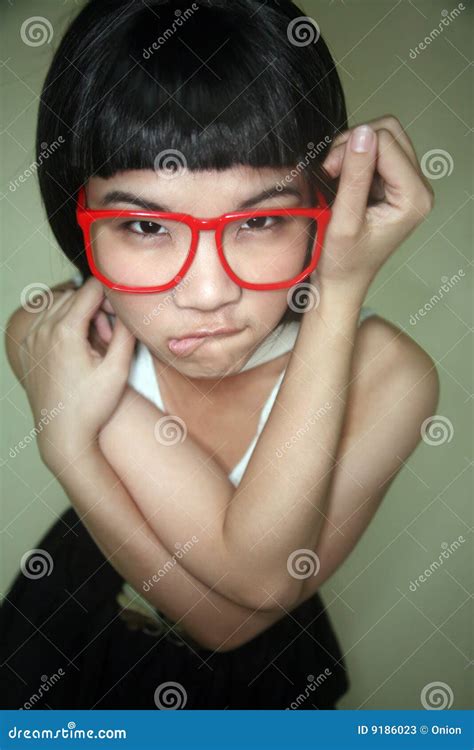 Cute Asian Girl Wearing Glasses Stock Image Image Of Funky Glamour 9186023