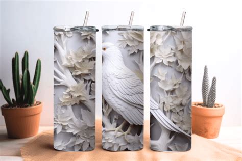 D White Bird Tumbler Wrap Graphic By Kiwicakestudio Creative Fabrica