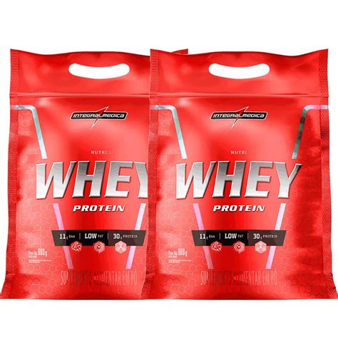 Combo 2x Suplemento Em Pó Nutri Whey Protein Para Ganho De Peso Morango