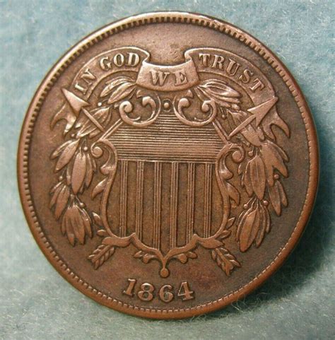 1864 Civil War Era Two Cent Piece Better Grade United States Coin