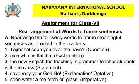 Rearrange The Jumbled Words To Make Correct Sentences English