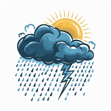 Un dibujo de una tormenta de sol y lluvia con una nube y gotas de