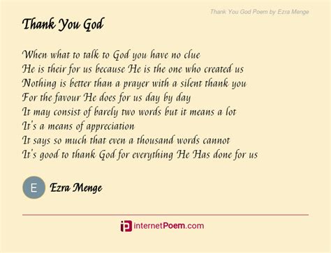 Thank You God Poem by Ezra Menge