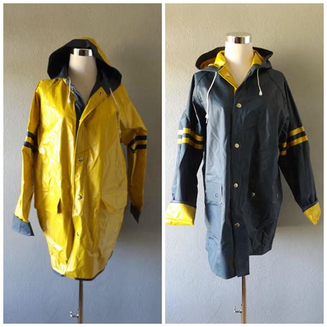 Reversible Stripe Rain Coats Vintage S Navy Blue Yellow Etsy