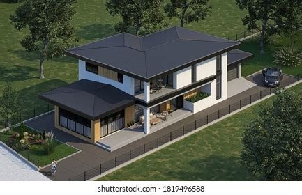 Modern House Top View 3d Illustration Stock Illustration 1819496588 ...