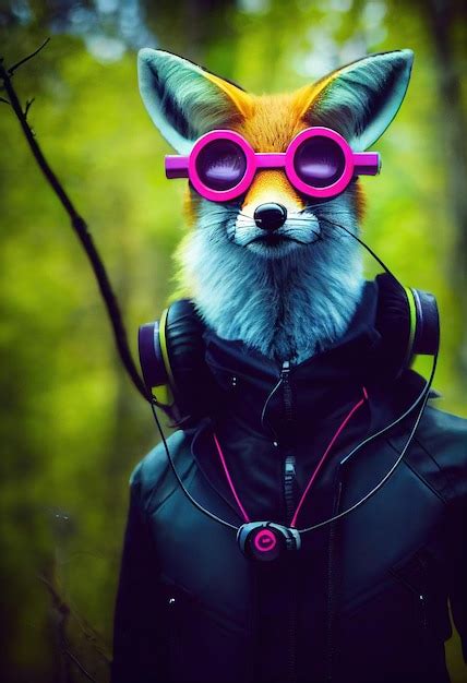 Premium Photo Portrait Of A Fox Wearing A Cyberpunk Headset Neon