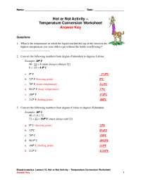 Hot Or Not Activity Temperature Conversion Worksheet Exercises