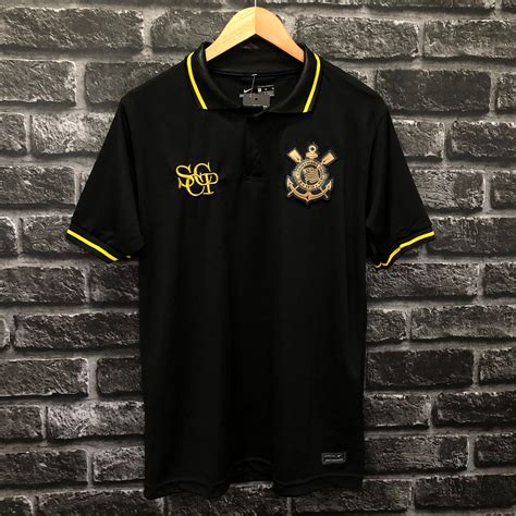 Camisa De Time Corinthians Polo Preta C Dourado S N Estilo Gringo