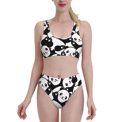 Lukts Women High Waisted Bikini Set Seamless Pattern Cute Panda