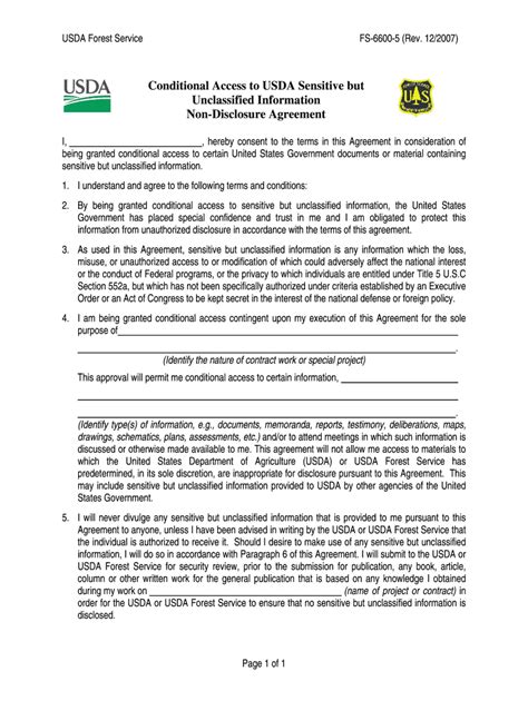 Fillable Online Conditional Access To Usda Sensitive But Unclassified