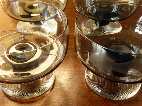 Set Of Four Pukeberg Smoked Glass Black Stemmed Dessert Bowls Anything In Particular