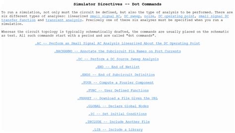 LTspice Dot Commands List Spiceman