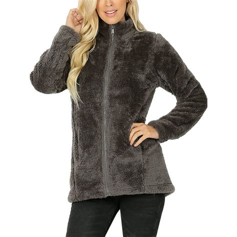 Kogmo Kogmo Womens Soft Faux Fur Zip Up Jacket With Pockets Relaxed