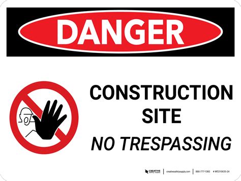 Danger Construction Site No Trespassing Landscape With Icon Wall Sign