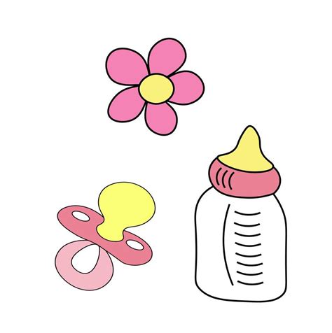 Set Of Baby Milk Bottles Pacifier And Pink Flower 3608045 Vector Art