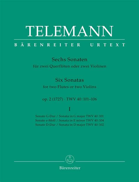 Telemann Sonatas For Two Flutes Or Two Violins Op 2 TWV 40 101 102