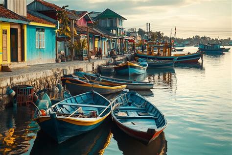 scenic traditional fishing village  sunrise premium ai generated image