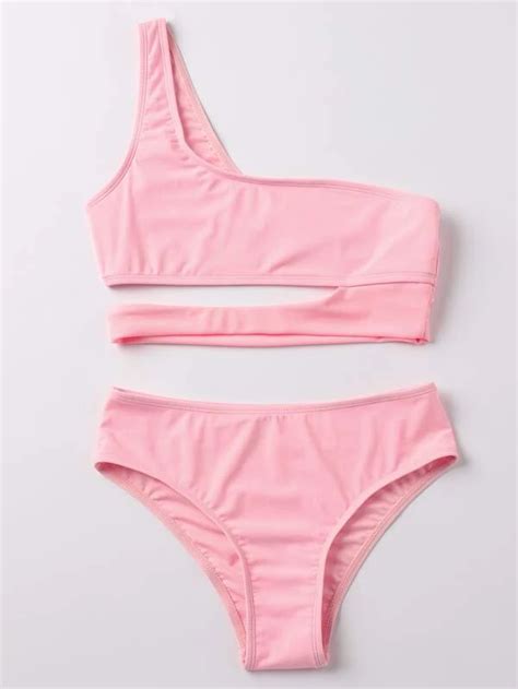 Shein Pink One Shoulder Bikini And Swimsuit Artofit
