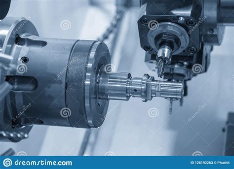 The CNC Lathe Machine Cutting The Groove Slot Stock Image Image Of