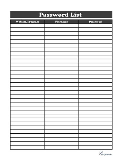 Best Images Of Username And Password List Printable Free Printable