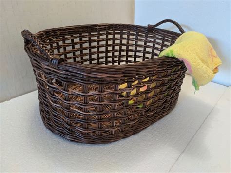 Wicker Laundry Basket, Large Shallow Basket with Handles, Oval Laundry ...