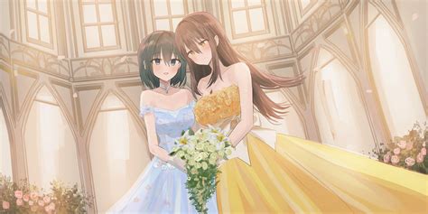 Anime Anime Girls Original Characters Wedding Dress Weddings Two Women ...