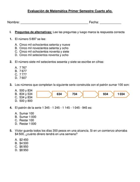 Evaluación Segundo Semestre De Matemática 4° Año Básico Profesocial