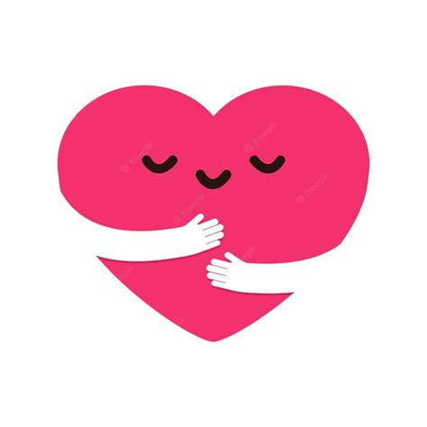 Premium Vector Cute Cartoon Heart Character Hug Icon Kawaii Heart