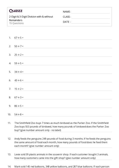 50 Division Without Remainders Worksheets For 4th Class On Quizizz