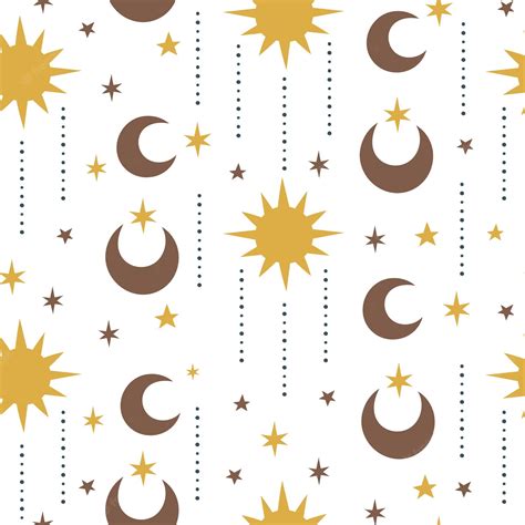 Premium Vector Seamless Space Pattern With Sun Crescent Planets And