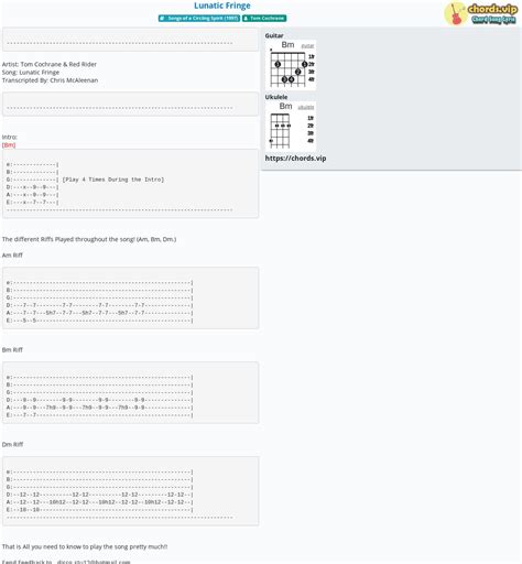 Chord Lunatic Fringe Tab Song Lyric Sheet Guitar Ukulele