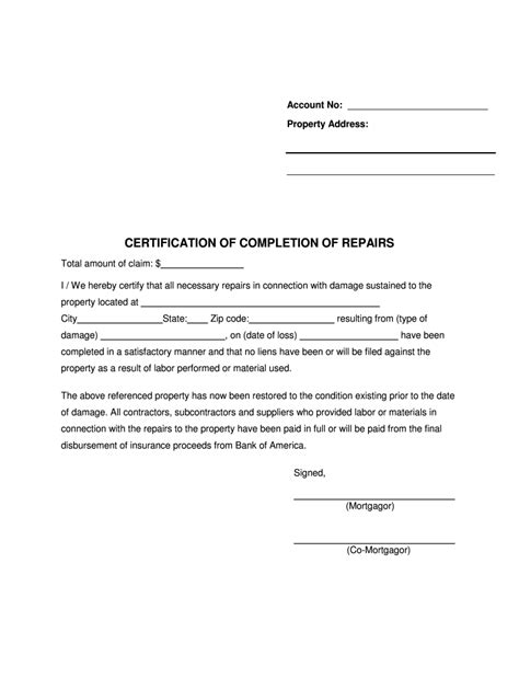 Certificate Of Completion For Insurance Claim Fill Out Sign Online