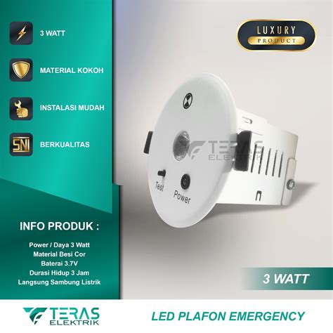 Jual Lampu Emergency Led 3 Watt Ceiling Downlight Plafon Cahaya Putih