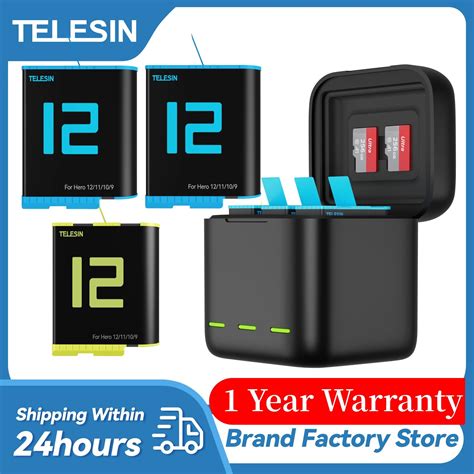 TELESIN Cargador De Bater A De 1750mAh Para GoPro 12 Hero 12 GoPro11 10