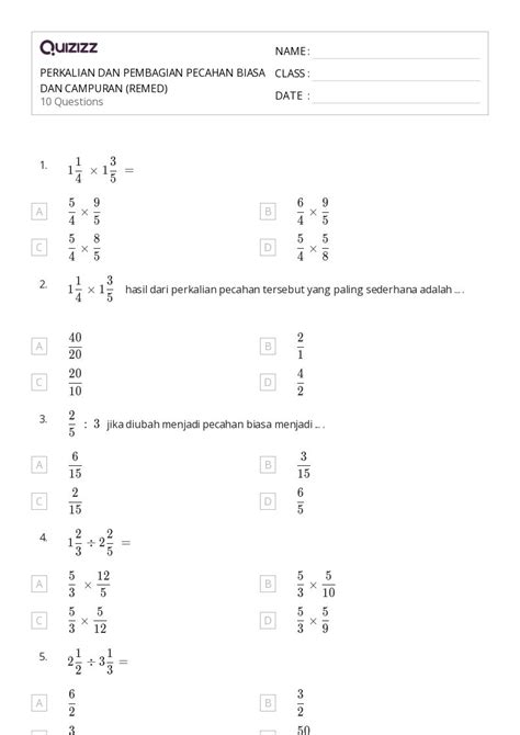 50 Lembar Kerja Perkalian Dan Pembagian Campuran Untuk Kelas 6 Di